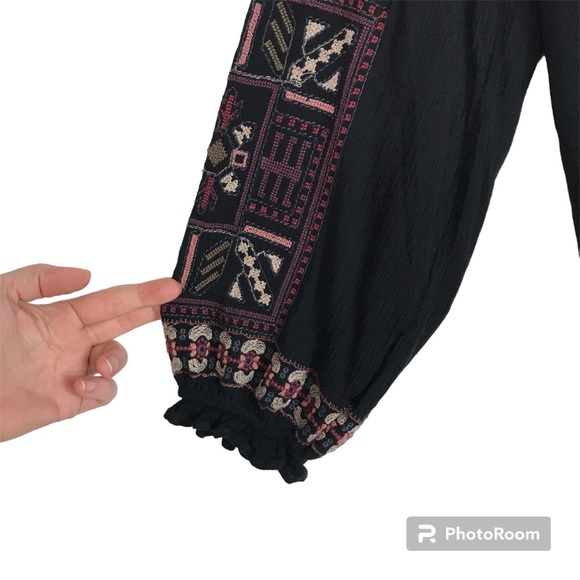American Eagle Black Embroidered Peasant Top - Picture 7 of 12